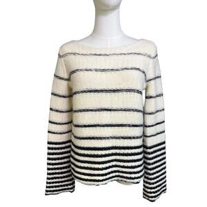 Theory Wool Cashmere Uneven Stripe Sweater Womens Small Ivory Black Knit